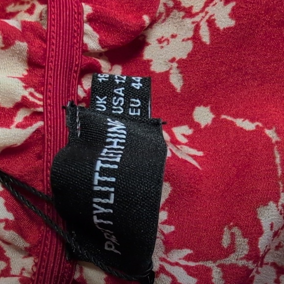 Pretty Little Things Red Floral Print Chiffon Bardot Ruffle Tiered Dress 12 NWT - Picture 9 of 10